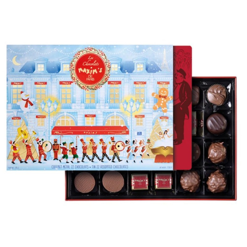 Assorted Chocolates, Christmas Sleeve in Red Tin, 22 Pces-Christmas Collection-Maxim's shop