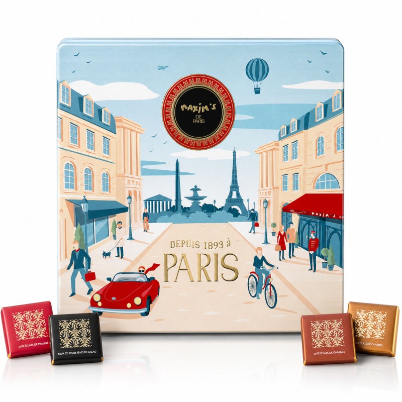 Bonjour Paris French Chocolate Squares Tin, 50 Pieces-Chocolate-Maxim's shop