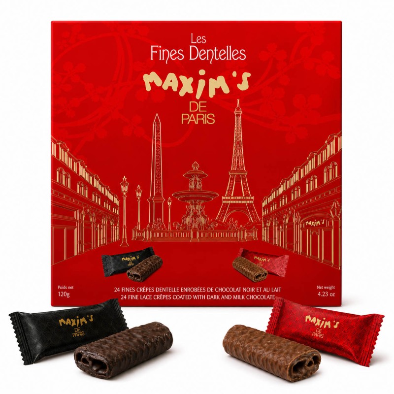 Assorted Crepe Dentelle Box, Milk and Dark Chocolate, 24 Pieces-Cookies-Maxim's shop